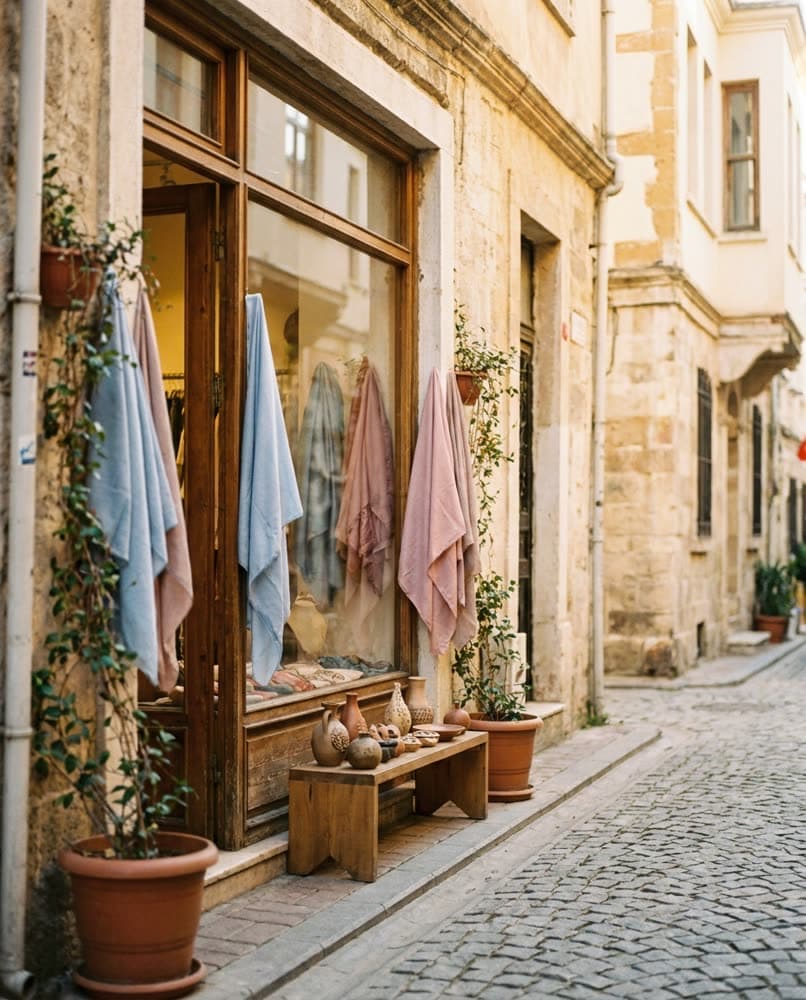 Vintage shop front on a cobbled street