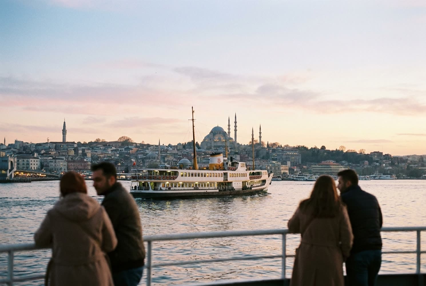 Ferry crossing the Bosphorus at dusk
